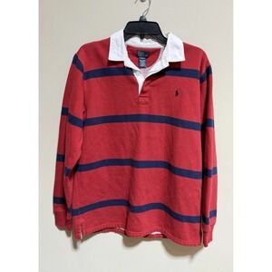 Vintage Polo Ralph Lauren Rugby BOYS XL 18-20 Red Navy Stripe Long Sleeve